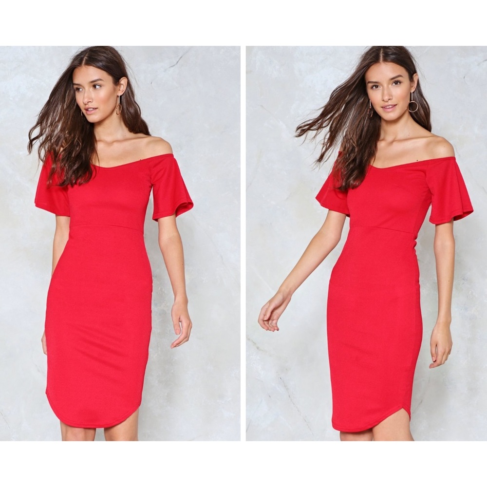 Nasty Gal NWT Red Off-the-Shoulder Bodycon Dress